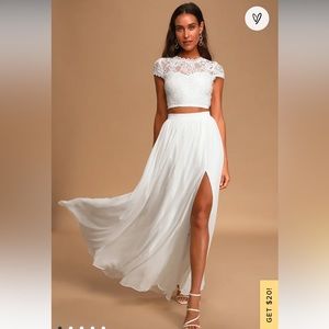 Lulus sweet stunner white lace two piece maxi dress